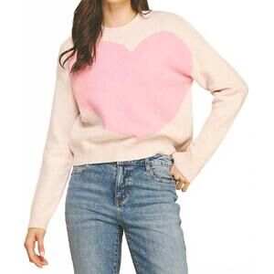 NEW PINCH heart crew neck sweater in light pink